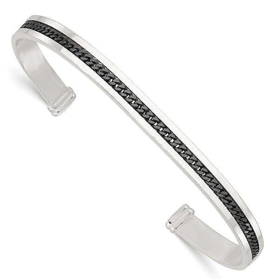 Mens Bracelets Salty | Flewt Black Silver Cuff For Him