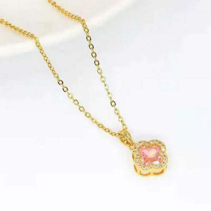 Necklaces Salty | Rosy Clover Crystal Necklace