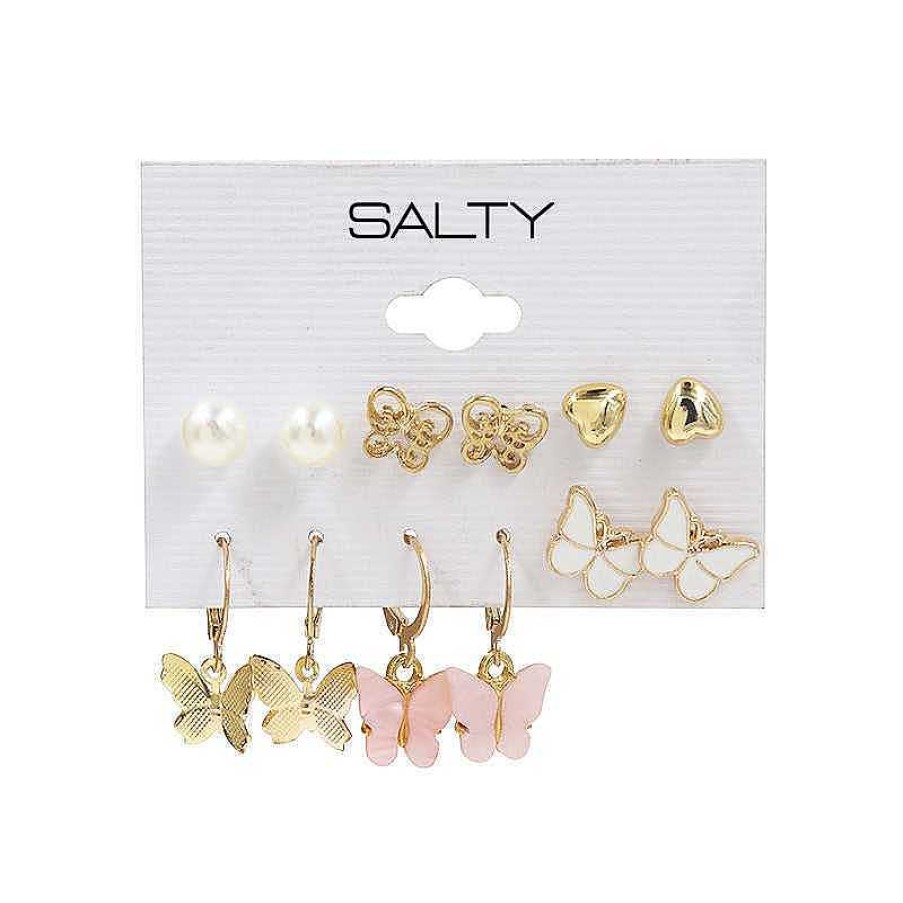 Earrings Salty | Set Of 6 Butterfly Drop Earrings And Studs