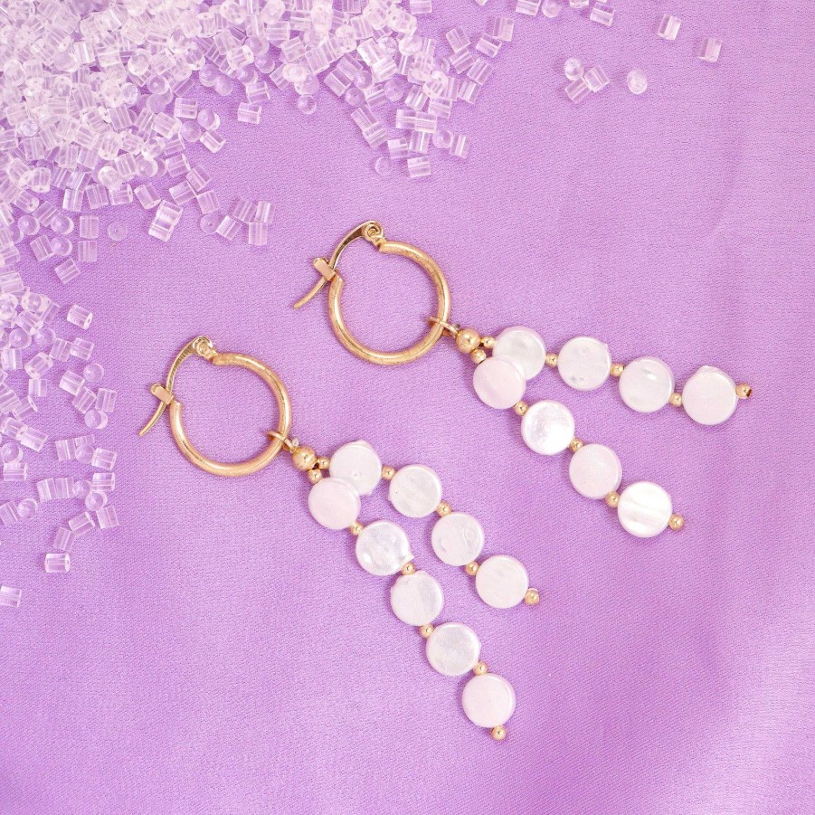 Earrings Salty | Pretty Pearl Tassel Huggie Earrings