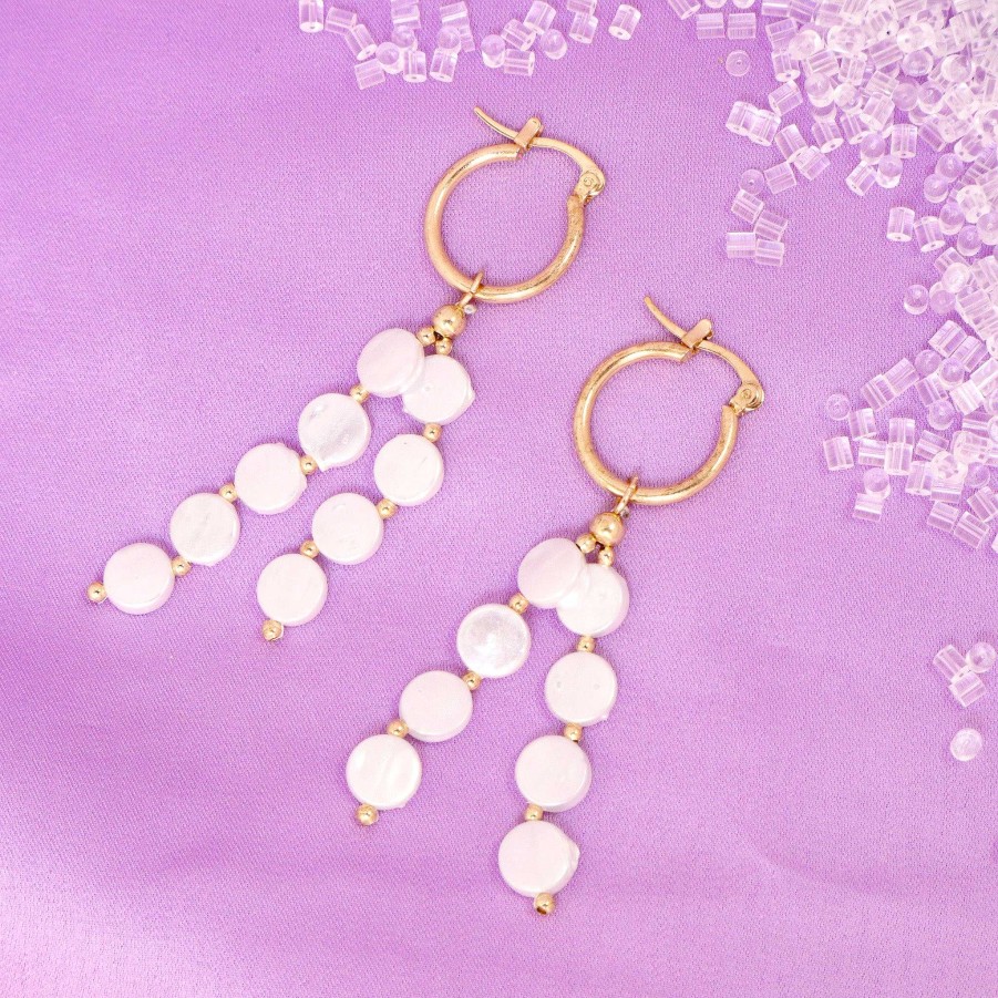 Earrings Salty | Pretty Pearl Tassel Huggie Earrings