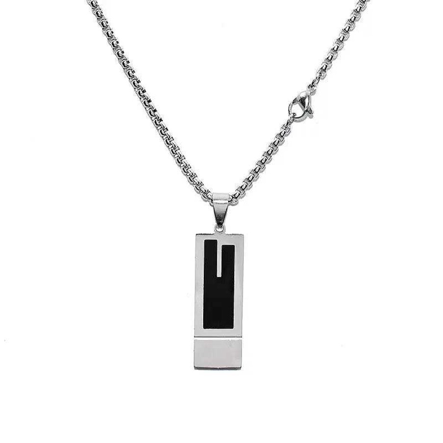 Mens Chains Salty | Noir Black Silver Pendant