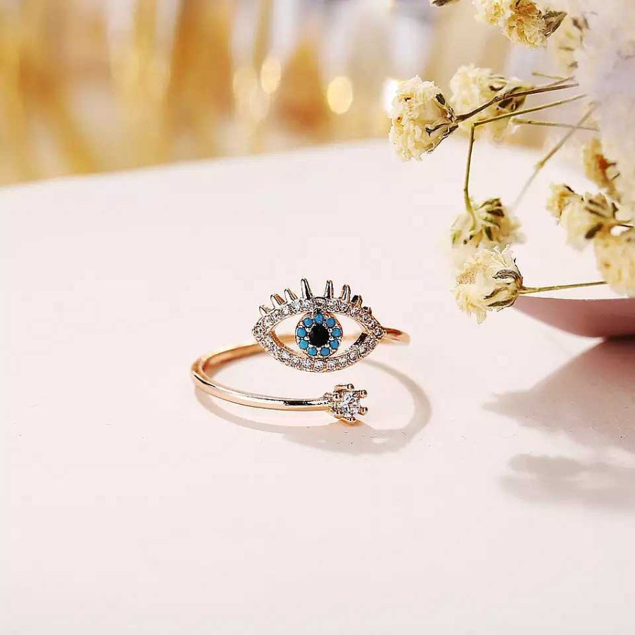 Rings Salty | Cute Evil Eye Adjustable Ring - Rose Gold