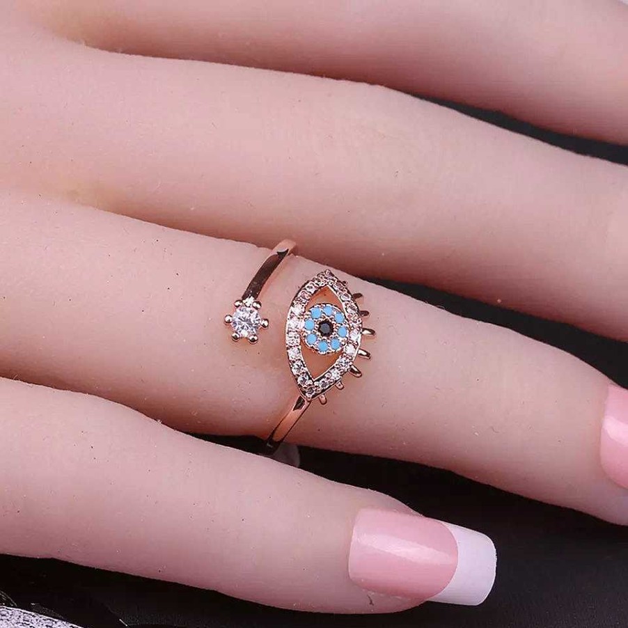 Rings Salty | Cute Evil Eye Adjustable Ring - Rose Gold