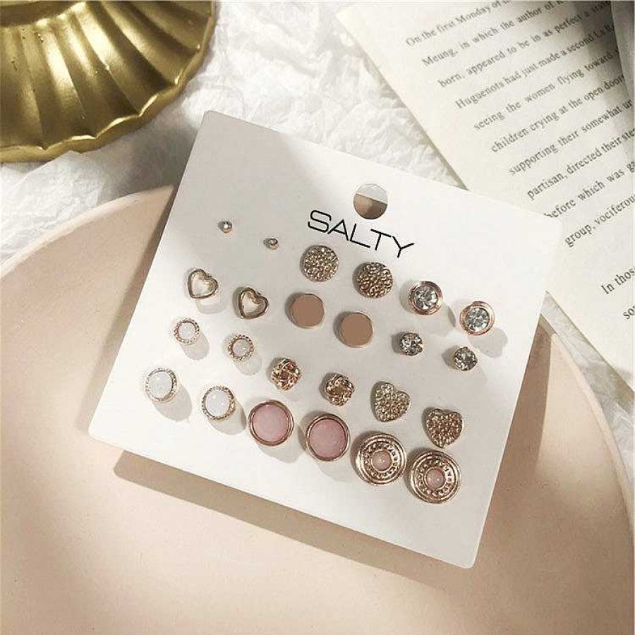 Earrings Salty | Set Of 12 Bombshell Pink Everyday Minimalist Stud Earrings