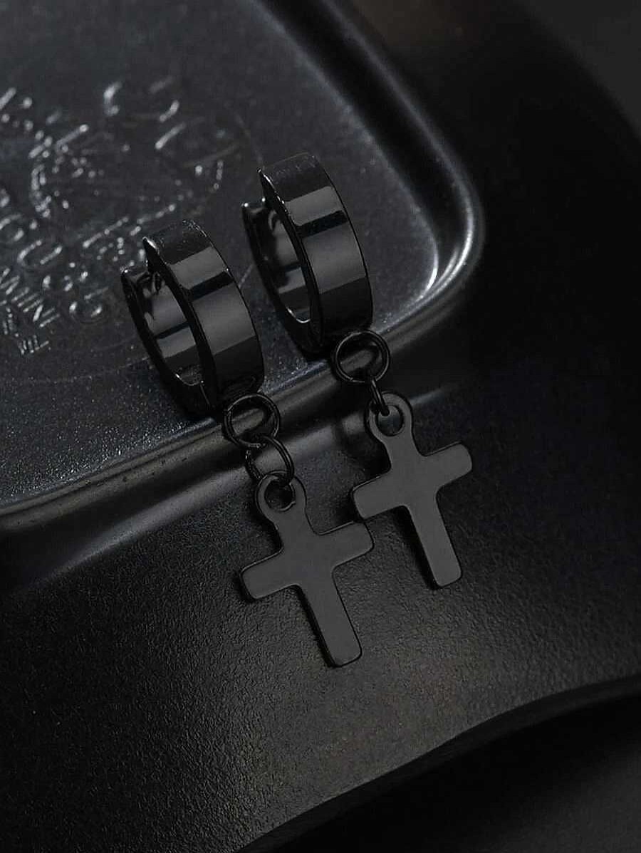 Mens Earrings Salty | Cross Black Ear Piece