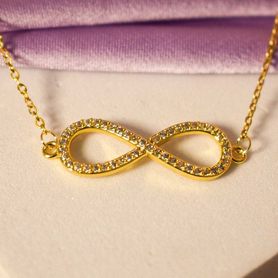 Necklaces Salty | Infinity Love Golden Crystal Necklace