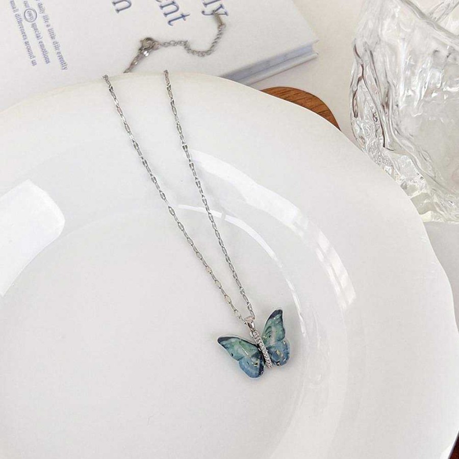 Necklaces Salty | Vibrant Blue Silver Winged Beauty Necklace