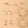 Earrings Salty | Set Of 6 Pink Hoops And Butterfly Earrings And Studs