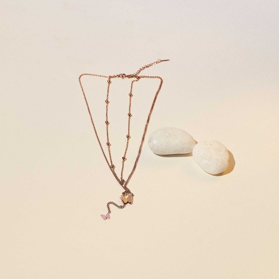 Necklaces Salty | Dainty Winged Splendor Rose Gold Necklace