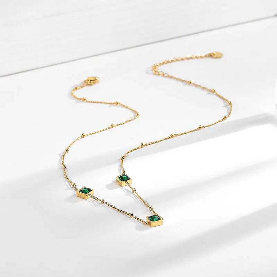 Necklaces Salty | Calibling Emerald Necklace - Gold