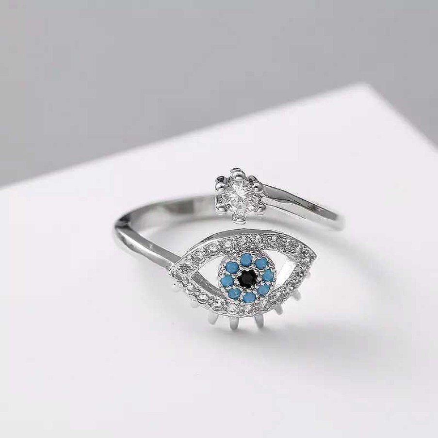 Rings Salty | Cute Evil Eye Adjustable Ring - Silver