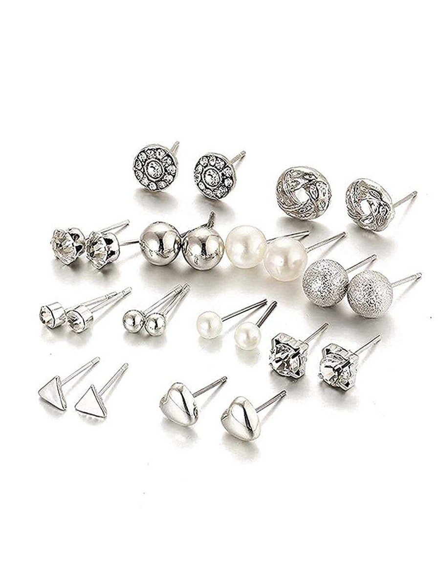 Earrings Salty | All Things Silver Diamond Triangle Heart Inlaid 12 Pairs Stud Earrings