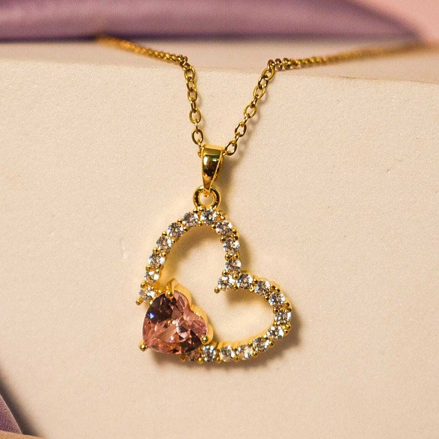 Necklaces Salty | Timeless Heart Sparkle Golden Necklace