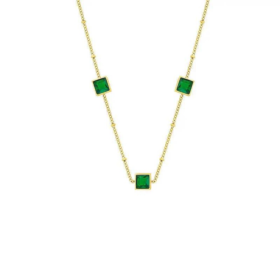 Necklaces Salty | Calibling Emerald Necklace - Gold