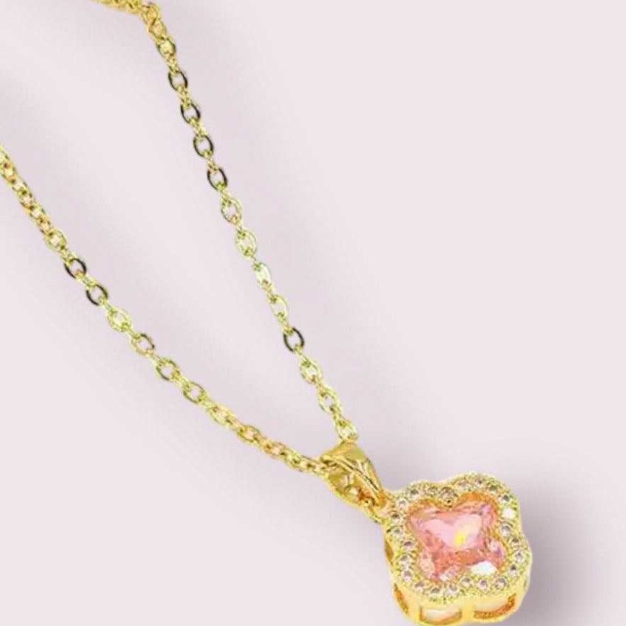 Necklaces Salty | Rosy Clover Crystal Necklace