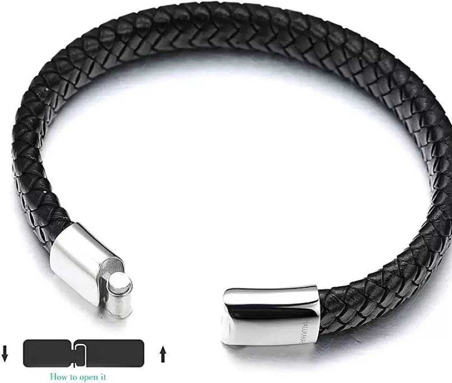 Mens Bracelets Salty | Avrum Black Leather Bracelet