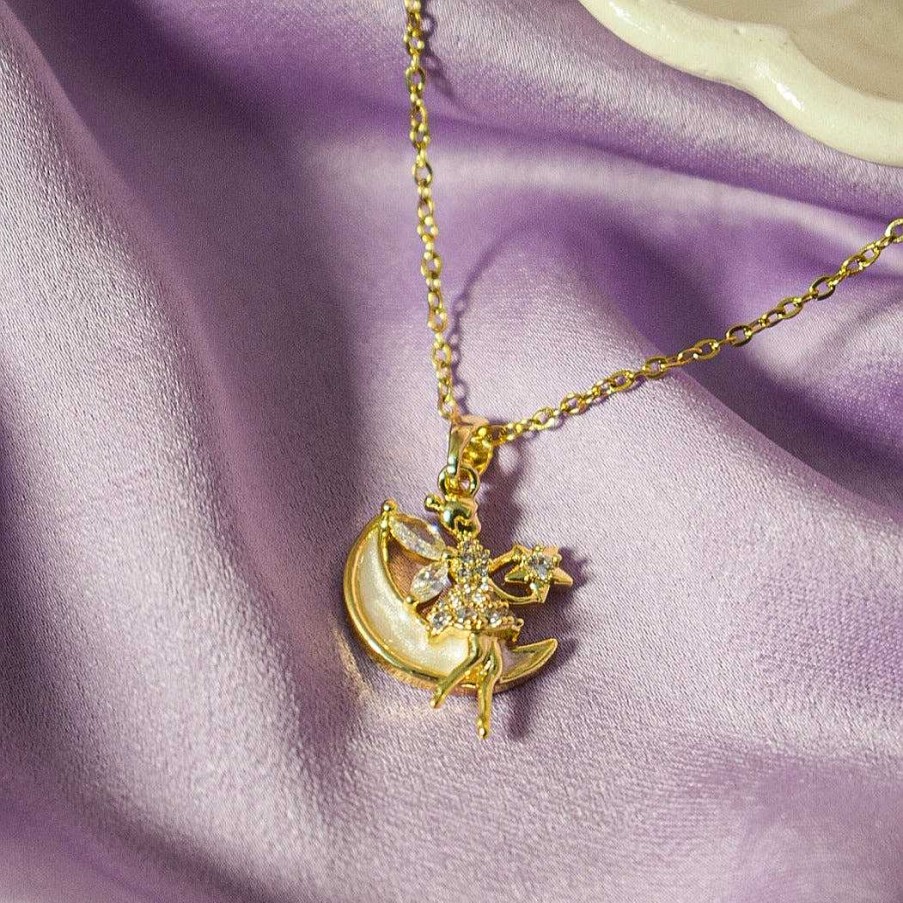 Necklaces Salty | Moon Angel Golden Necklace