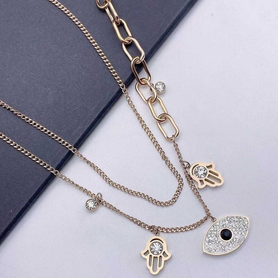 Necklaces Salty | Evil Eye Hamsa Layered Necklace