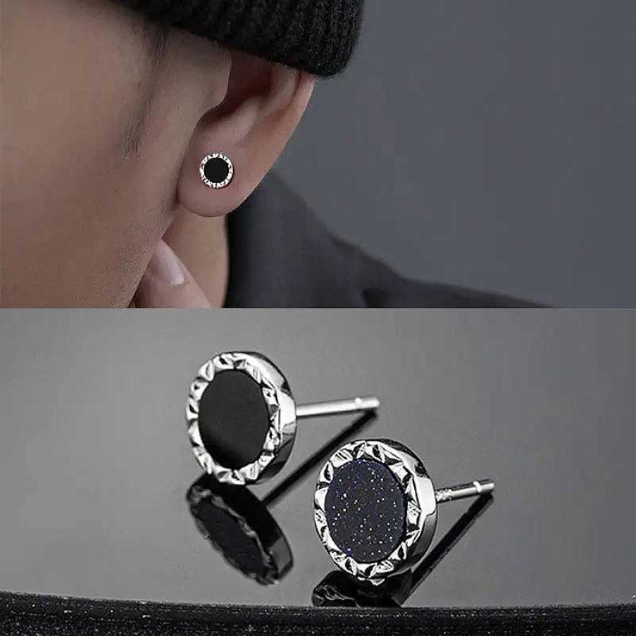 Mens Earrings Salty | Black Beaten Studs