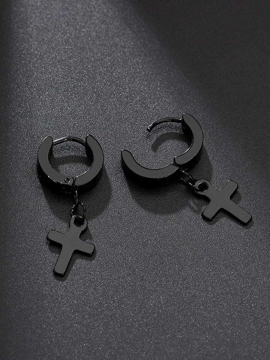 Mens Earrings Salty | Cross Black Ear Piece