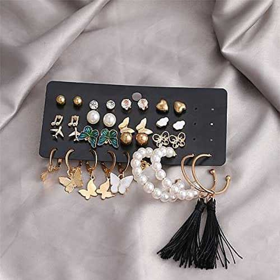 Earrings Salty | Set Of 17 Bohemian Long Tassel Drop Statement Earrings And Studs