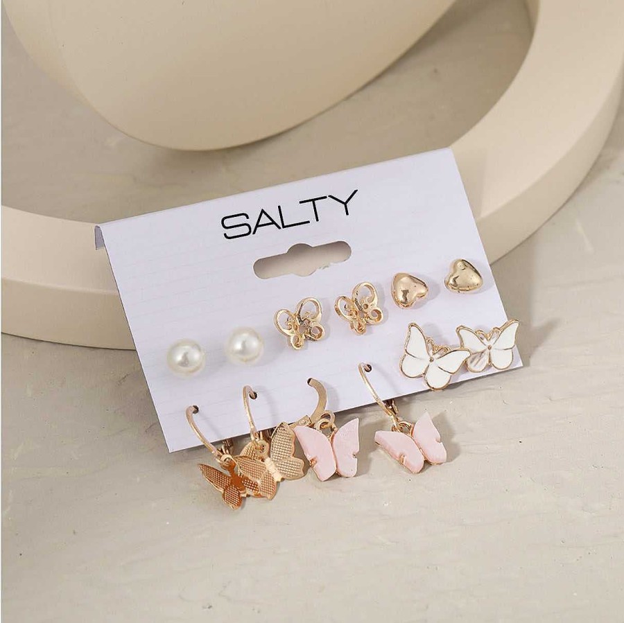 Earrings Salty | Set Of 6 Butterfly Drop Earrings And Studs