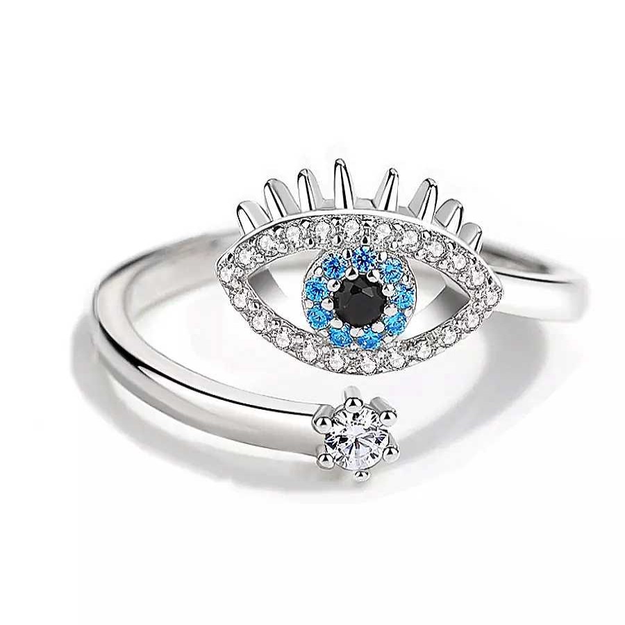 Rings Salty | Cute Evil Eye Adjustable Ring - Silver